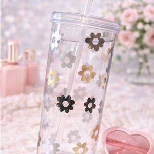 Floral Clear Tumbler with Straw